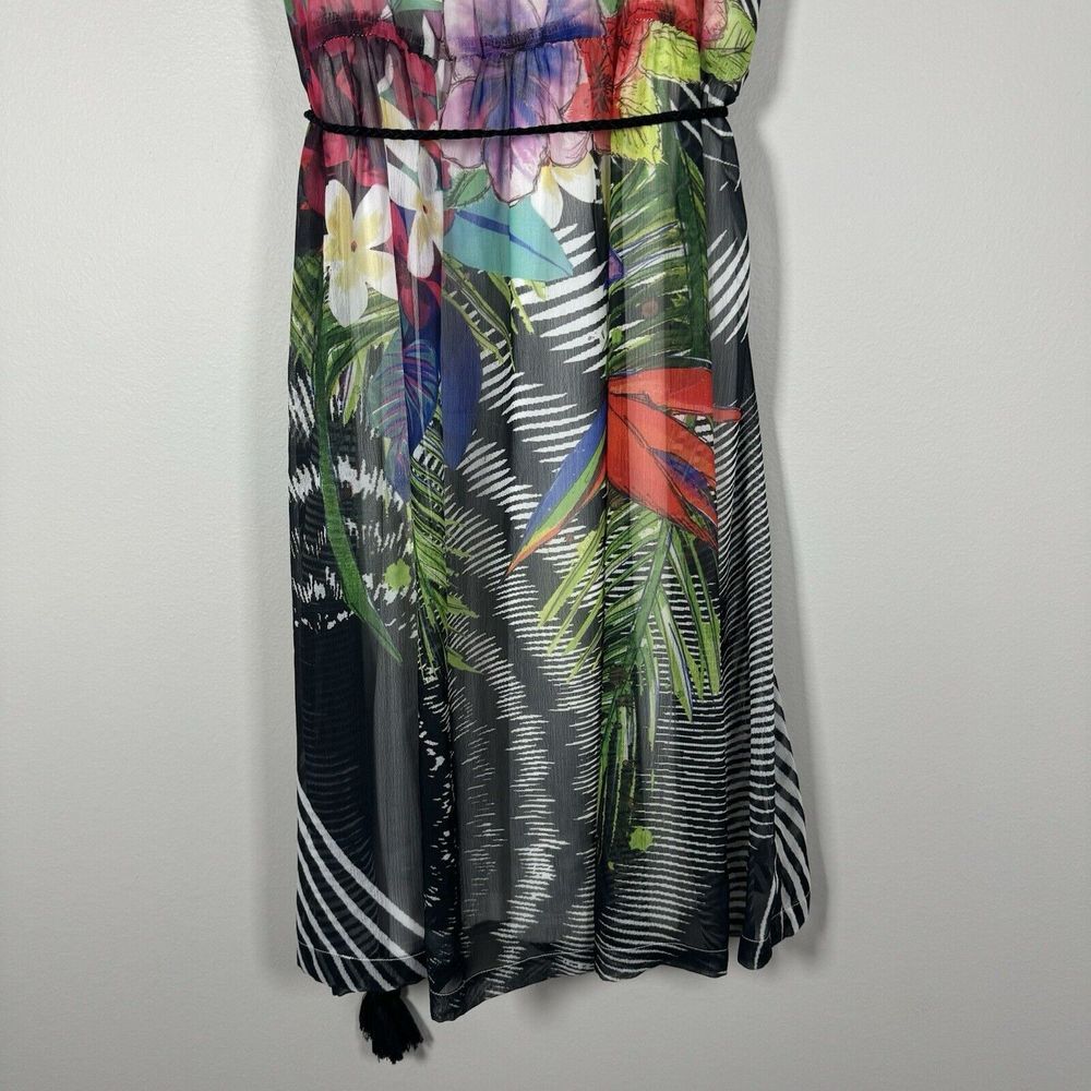 Desigual Size 40 Black White Floral Gusti Sleeveless Belted Knee Length Dress - Picture 6 of 10